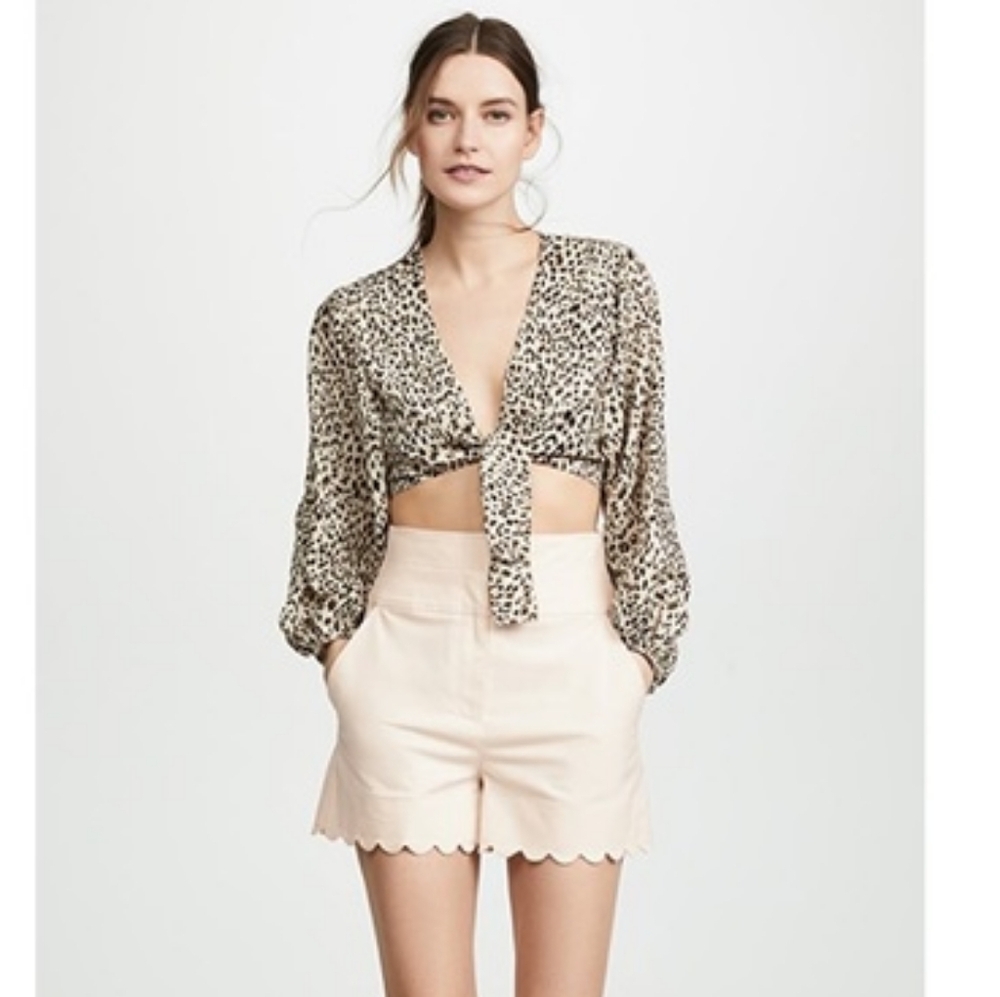 Rebecca Taylor Scallop Suiting Shorts High-Rise Banded Waist Off-white Vanilla 6